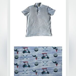 TailorByrd Golf Polo Shirt Mens Small Blue Golf Carts Print Performance Stretch